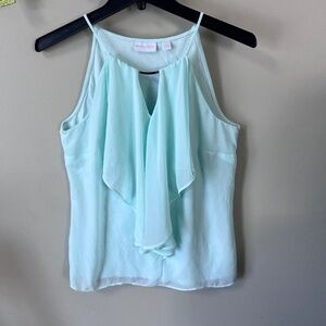 New York & Company Stretch Top with Cascading Ruffles/Light Mint Green/Small